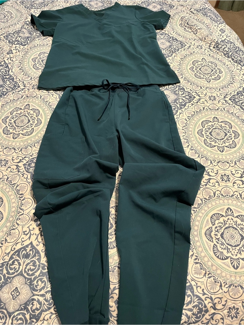 Womens Mandala Deep Teal Scrub Pants & Top Set